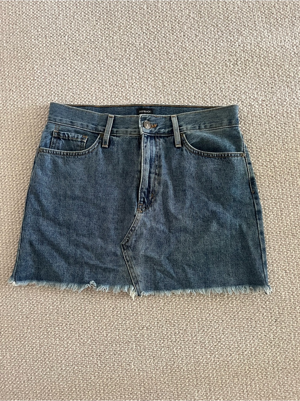 Just Black Dark Blue Denim Mini Skirt with Frayed Hem